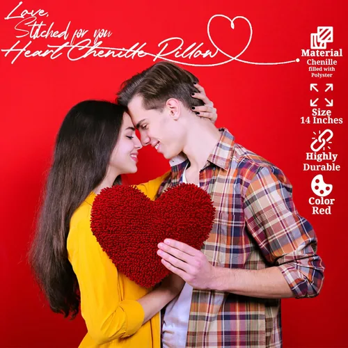 Vista 6 de Fun Express Almohada en forma de corazón de 14 pulgadas, almohadas de felpilla suave para decoración del día de San Valentín, almohadas decorativas