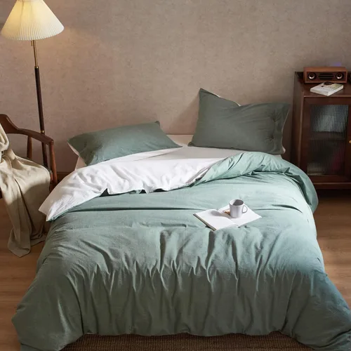 Vista 12 de MILDLY Juego de funda de edredón 100% algodón de fibra larga tamaño queen, juegos de funda de edredón, ropa de cama ultra suave de 3 piezas