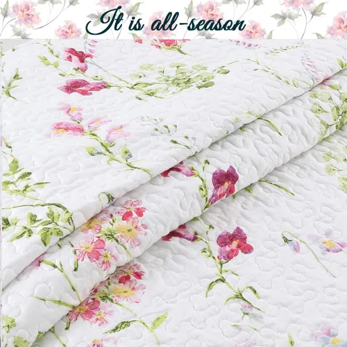 Vista 4 de Cozy Line Home Fashions Azalea - Juego de ropa de cama reversible de microfibra con estampado floral de chintz de cachemira, colcha de verano, 3