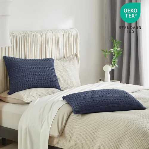 Vista 231 de PHF - Fundas de almohada 100% algodón con tejido gofre europeo, 26 x 26 pulgadas, 2 unidades para decoración elegante del hogar, para cama, sin