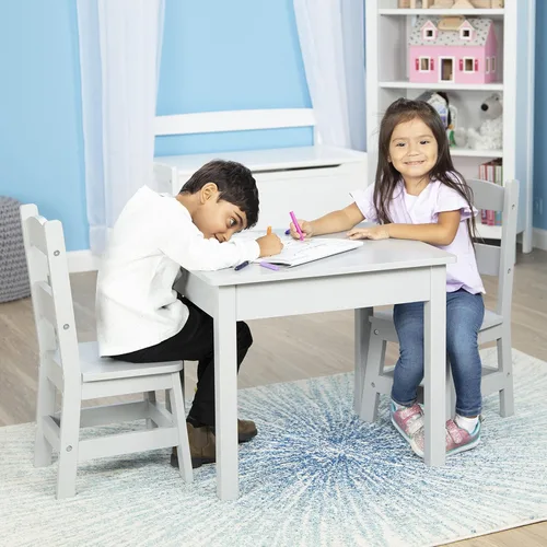 Vista 7 de Melissa & Doug Mesa y sillas de madera, muebles grises para niños, gris
