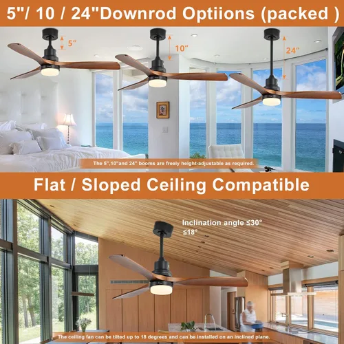 Vista 3 de Sofucor Ventilador de techo de 52 pulgadas con control remoto de luces, 3 postes para ventilador de techo interior y exterior con control remoto