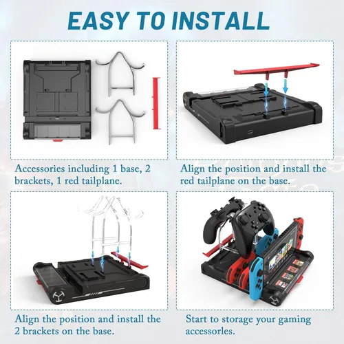 Vista 5 de Qoroos Estación de carga para Nintendo SwitchOLED Estación de carga Joy Con Base de carga Soporte Nintendo Switch Dock con 8 ranuras para tarjetas