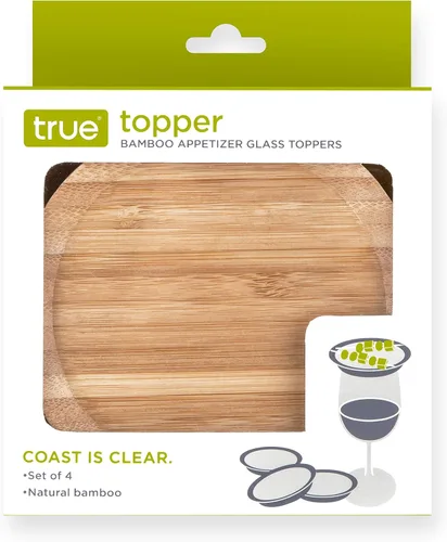 Vista 8 de True Platos de aperitivo de vidrio de bambú, cubiertas para tazas, cubiertas de madera para copas de vino, platos de cóctel para vino, accesorios