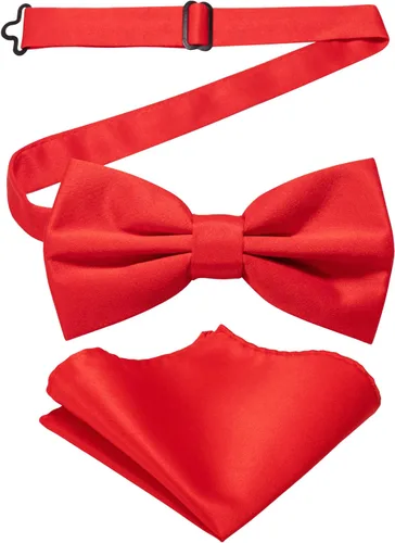 JEMYGINS Solid Color Pre-tied Bow Tie and Pocket Square Set for Men