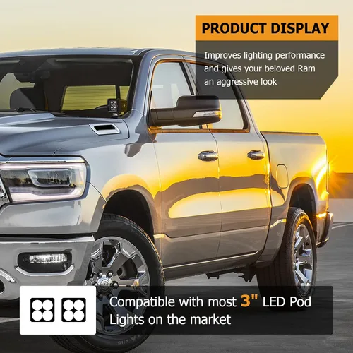 Vista 3 de WeiSen Soporte de montaje de luz de zanja de bisagra de capó superior compatible con Dodge Ram 1500 2019-2024 para la mayoría de luces de trabajo