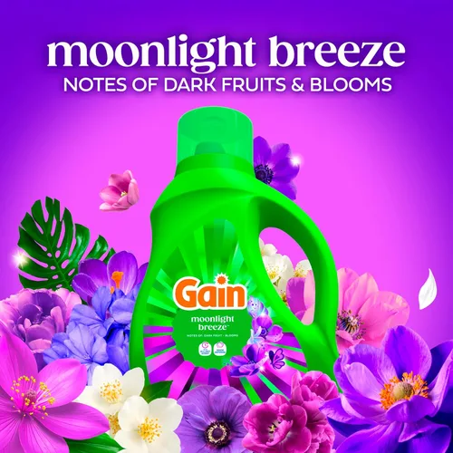 Vista 3 de Gain Detergente líquido para ropa con defensa del olor, aroma Moonlight Breeze, detergente líquido y jabón para lavadoras HE, 60 onzas líquidas