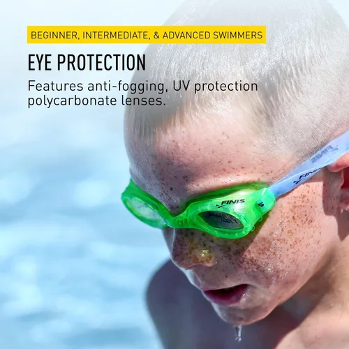 Vista 5 de Lentes de natación FINIS H2 UV Protection, Anti-Fog Lenses, Leak-Proof Fit, Soft Silicone Gaskets, Adjustable Strap Green/Clear