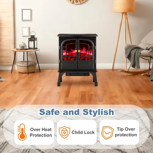 Vista 4 de DUMOS Calentador eléctrico de chimenea, estufa eléctrica independiente de 26 pulgadas con efecto de llama 3D y control remoto, estufa moderna