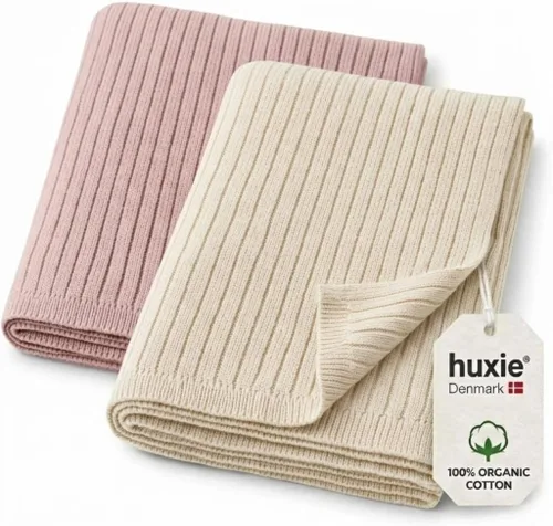 Vista 11 de Knitted Organic Cotton Baby Blanket- Swaddle Blanket, 30" x 40" Soft Ribbed Blanket for Newborn 2-Pack (Baby Blue)