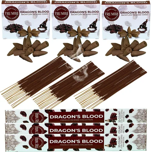 Vista 9 de Dragons Blood Inciense Sticks & Backflow Incienso Conos para Cascada Combo Pack 60 varillas de incienso + 30 conos de reflujo Insents Conos