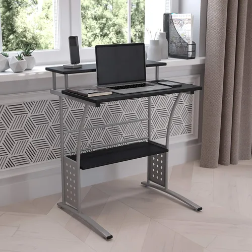 Vista 2 de Flash Furniture Clifton - Escritorio moderno para computadora de oficina con estantes de almacenamiento superior e inferior, escritorio
