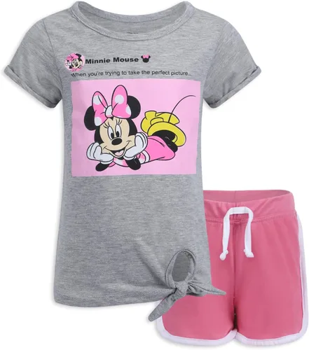 Disney Minnie Mouse - Conjunto de camiseta y pantalón corto para niñas pequeñas - RosaGris