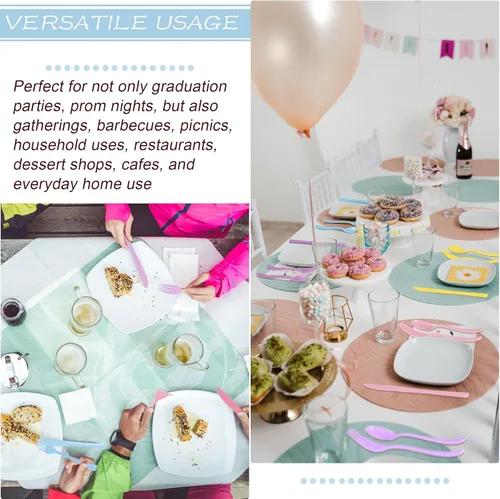 Vista 6 de Kochorie 300 Piezas de Vajilla de Plástico Pastel de Plata, Juego de Cubiertos de Plástico Resistente, Utensilios Desechables Pesados Incluye