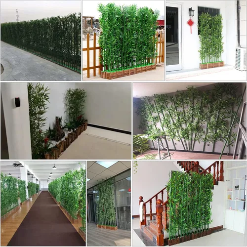 Vista 3 de Pantalla ornamental de entrada de bambú de simulación de terraza, plantas artificiales falsas, barrera de privacidad para pasillos, oficina