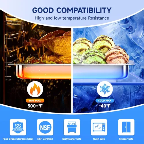 Vista 5 de Sartén de hotel con tapas de medio tamaño de 6.35 cm de profundidad, platos calentadores de acero inoxidable para buffet, sartén de mesa de vapor