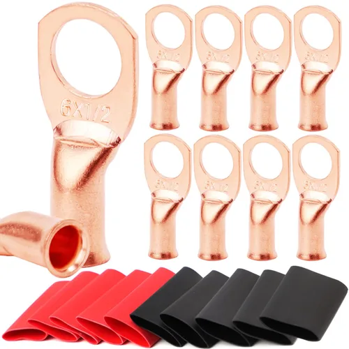 Vista 42 de TKDMR - Kit de 264 piezas de extremos de cable de batería, 132 piezas de terminales de anillo de lengüetas de cable de cobre resistentes AWG 8 6 4 2