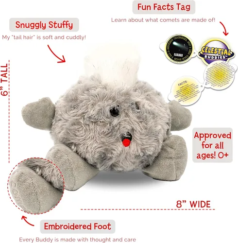 Vista 2 de Celestial Buddies Comet Buddy Peluche suave de 8 pulgadas, características bordadas, etiqueta de datos divertidos para niños - Aprendizaje STEM