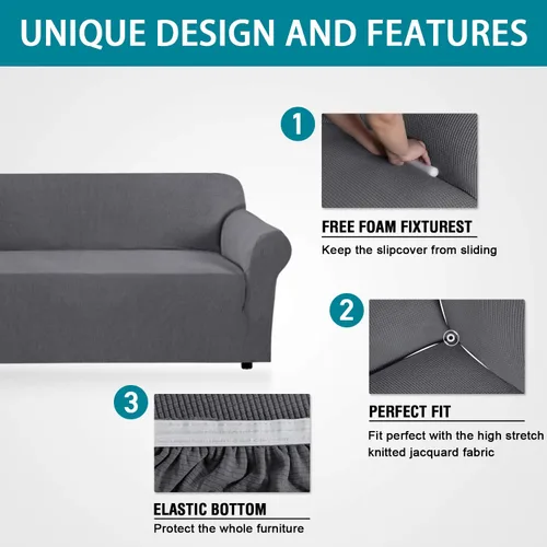 Vista 3 de PrimeBeau Funda elástica para sofá de 1 pieza, protector de muebles con parte inferior elástica, fundas de silla jacquard de punto, fundas elásticas