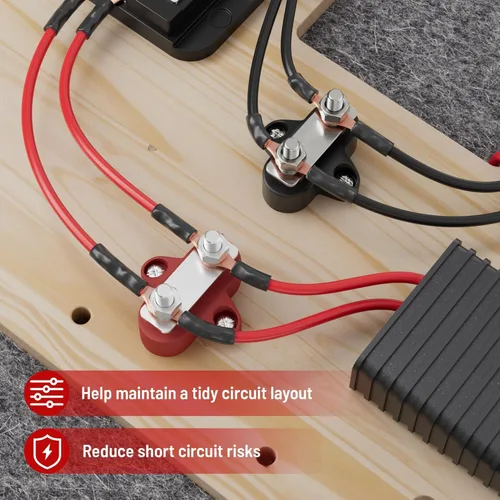 Vista 4 de RED WOLF Bloque de distribución de energía de 12 V 100 A, barra colectora de doble perno de 14 pulgadas, barra de bus M6, poste de conexión