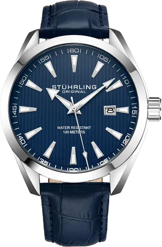 Stuhrling Original Reloj analógico para hombre con fecha correa de piel de becerro o pulsera de acero inoxidable colección 3953 relojes para hombre