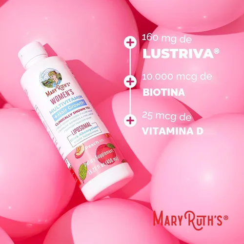 Vista 8 de MaryRuth Organics Multivitamínico para mujer + liposomal para el crecimiento del cabello Lustriva Biotina 10000 mcg Clínicamente probado