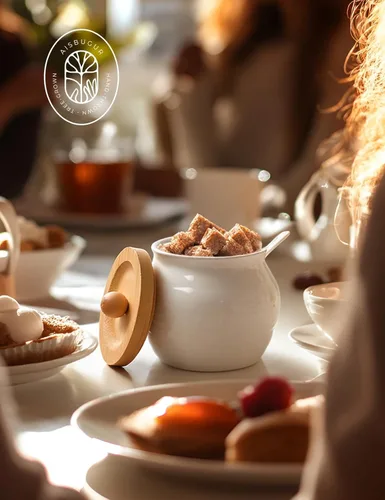 Vista 6 de AISBUGUR Azucarero con tapa y cuchara: tarro de azúcar de 13 oz con tapa de bambú, recipiente de azúcar de cerámica para barra de café - encimera