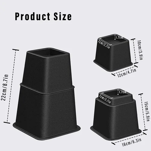 Vista 5 de Elevadores de cama de 8, 5 o 3 pulgadas, apilables, resistentes, 6 elevadores grandes (5 pulgadas) + 6 elevadores pequeños (3 pulgadas)