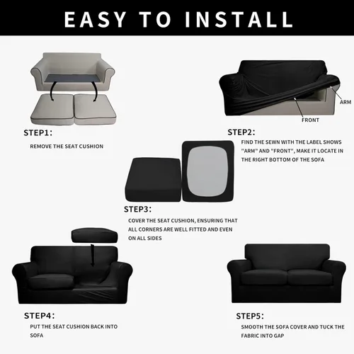 Vista 7 de Easy-Going Funda de sofá 100% impermeable doble de 3 piezas, elástica, suave, para perros, para sofá de 2 cojines separados, protector de muebles a