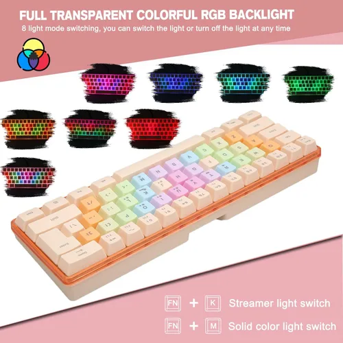 Vista 5 de CUIFATI Gaming Keyboard for Girl, 60 Percent Keyboard Color Cute Keyboard with RGB, Wired Mechanical Keyboard for Gaming Office Apricot