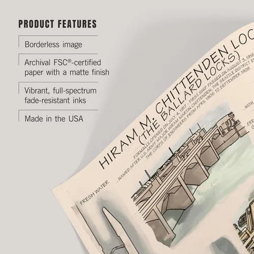Vista 3 de Ballard Locks Technical (impresión de galería Giclée de 36 x 54 pulgadas, decoración de pared, póster de viaje)