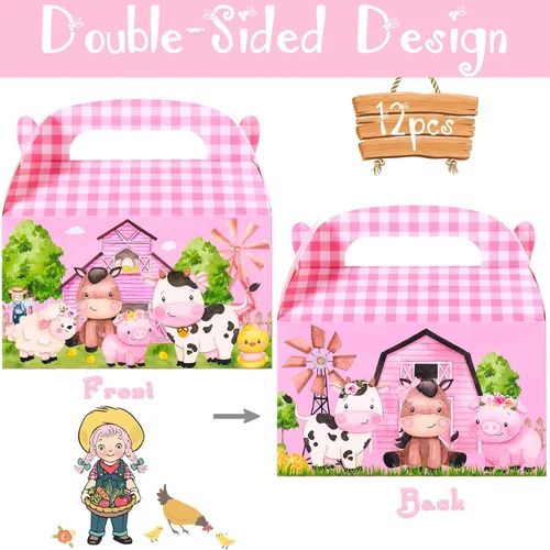 Vista 2 de Cajas de regalo de animales de granja, 12 unidades, cajas de regalo de animales de granja, decoraciones de fiesta de cumpleaños para temática