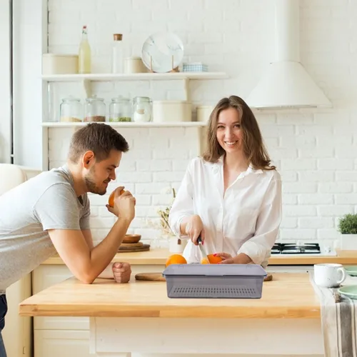 Vista 5 de Cabilock Bandeja de cubiertos con tapa y escurridor, organizador de cajones de cubiertos de plástico, bandeja de cubiertos a prueba de polvo