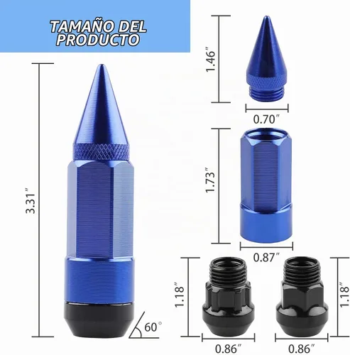 Vista 3 de 24 Piezas Picos Antirrobo Extendidos Sintonizador Rueda/Llantas Tuerca de Orejeta M14X1.5+Llave de Vaso (Negro)