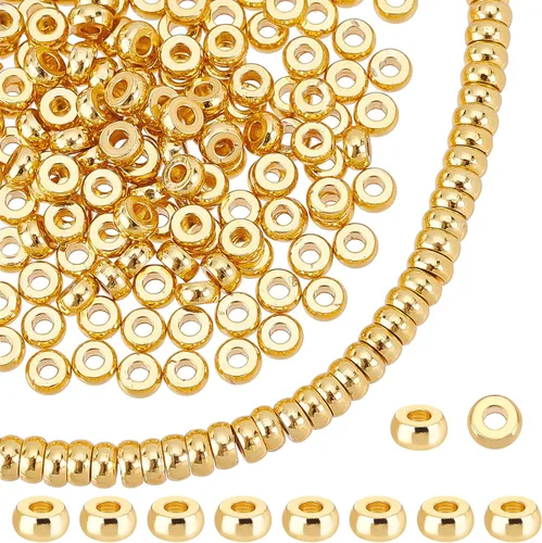 Vista 9 de PH PandaHall 200 piezas cuentas espaciadoras planas de oro de 18K, cuentas heishi redondas de 5mm, cuentas sueltas de disco, espaciadores de metal