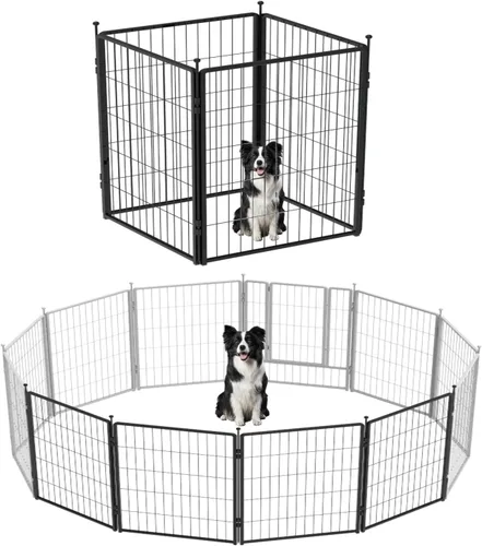 Vista 16 de Corralito para perros de 24 pulgadas, 12 paneles para uso interior y exterior - Valla de metal resistente para mascotas con estacas para el suelo