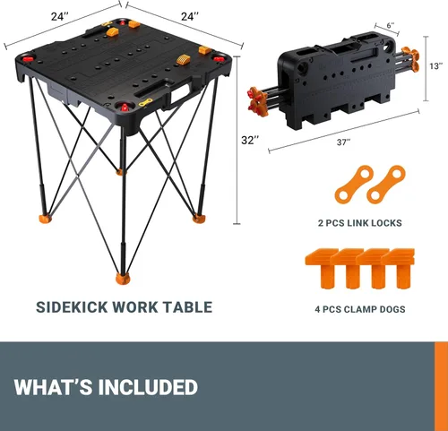 Vista 7 de Worx WX066 Sidekick Mesa de trabajo plegable, banco de trabajo portátil todo en uno