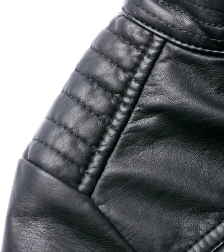 Vista 4 de LJYH - Chaqueta de cuero para niños con cuello de primavera con cremallera de cuero sintética