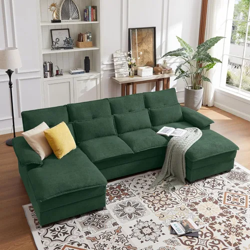 Vista 12 de Sofá Seccional Cómodo Nube de 110" con Almohadas Lumbares, Sofá Nube Moderno en Forma de U con Doble Chaise y Asiento Profundo para Sala de Estar u