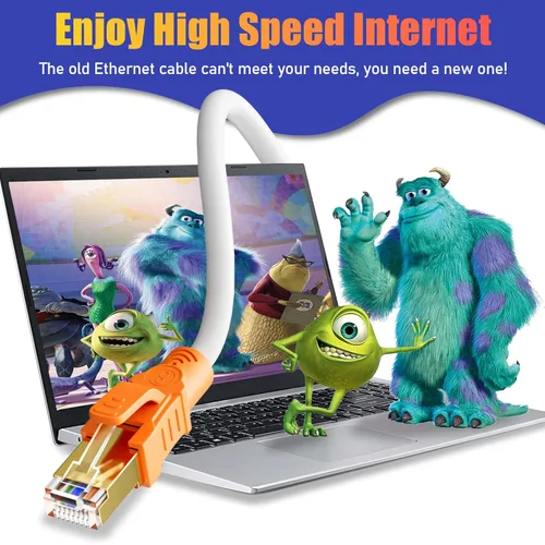 Vista 5 de Cable Ethernet Cat 8 de 30 pies blindado, para interiores y exteriores, cable de red de entierro directo de alta velocidad 26 AWG, 40 Gbps 2000 Mhz