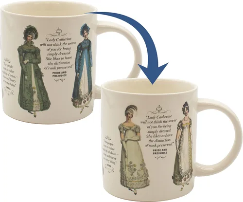 The Unemployed Philosophers Guild Jane Austen Finery - Taza que cambia de color, el café transforma el atuendo de día para mostrar vestidos de