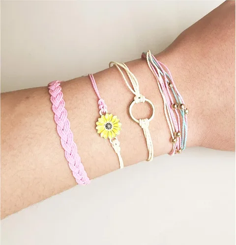 Vista 2 de Brazaletes impermeables de cuerda, para verano, con ola, brazalete para amistad, hecho a mano, para niña