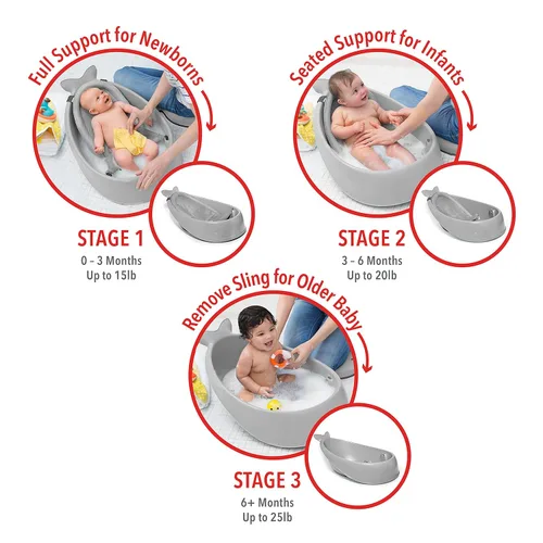 Vista 3 de Skip Hop Bañera para bebé, bañera inteligente de 3 etapas, Moby, gris (paquete de 2)