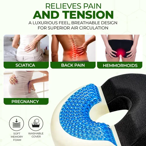 Vista 3 de AnboCare Cojín de Gel en Forma de Dona para Sentarse - Espuma Viscoelástica Ortopédica para Dolor de Coxis, Hemorroides, Úlceras de Cama, Posparto