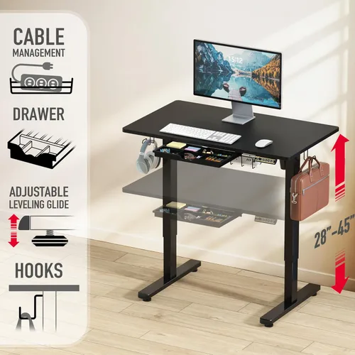 Vista 109 de SHW - Escritorio de pie eléctrico de altura regulable con memoria - 48 x 24 pulgadas, marrón rústico