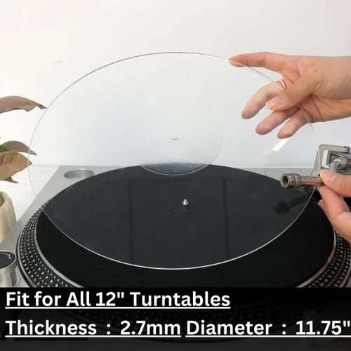Vista 2 de Tapete acrílico transparente para tocadiscos de 11.75 pulgadas para reproductor de discos de vinilo de 12 pulgadas, antiestático y reduce el ruido