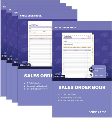 Vista 7 de DGBDPACK Libro de pedidos de ventas 1 paquete, 2 facturas autocopiadoras de partes, blanco/canario, 5-9/16 x 8-3/4 pulgadas, libro de recibos 50