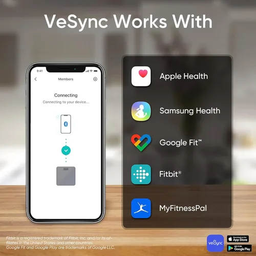 Vista 6 de Etekcity Báscula de baño para peso corporal e IMC, báscula digital Bluetooth mejorada, pantalla de retroiluminación LCD azul grande, medidas de alta