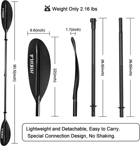 Vista 3 de Kayak Paddle 4 Pieces Aluminum Shaft and PP Blade Floating 86.6in/220cm, 90.5inch/230cm Lightweight Oars