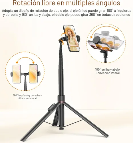 Vista 4 de TONEOF Trípode automático de 66 pulgadas, soporte de trípode para teléfono de apertura automática con control remoto magnético recargable, trípode